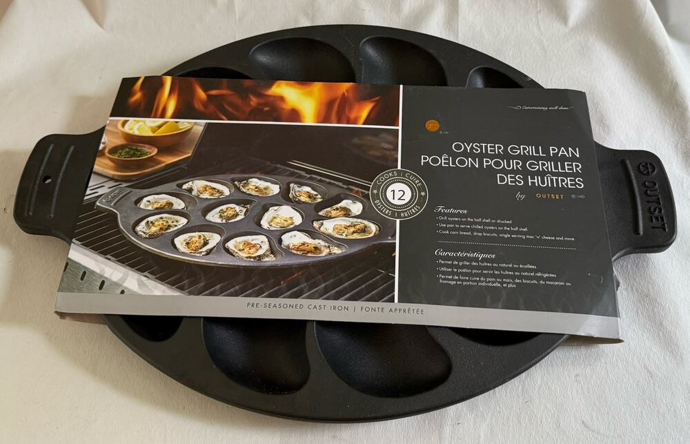 NEW Outset 12-Cavity Cast Iron Oyster Grill Pan Pre-Seasoned Cookware 76225 BLK